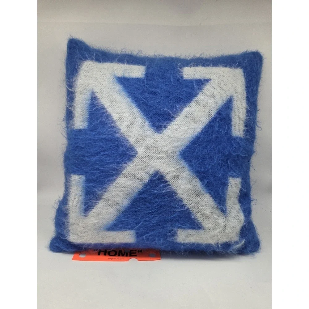 Off White HOME Mohair Blue‎ Pillow Arrow Graphic Made In Italy Virgil Abloh
